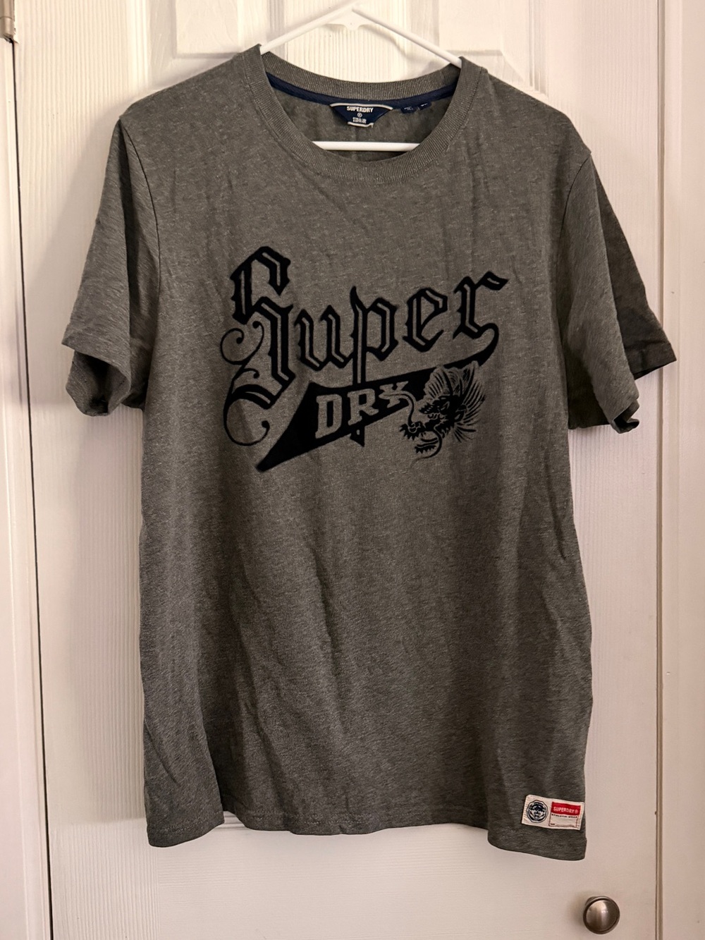 Superdry Athletic Wear Gray Short Sleeve Logo Tee With Velvet Design